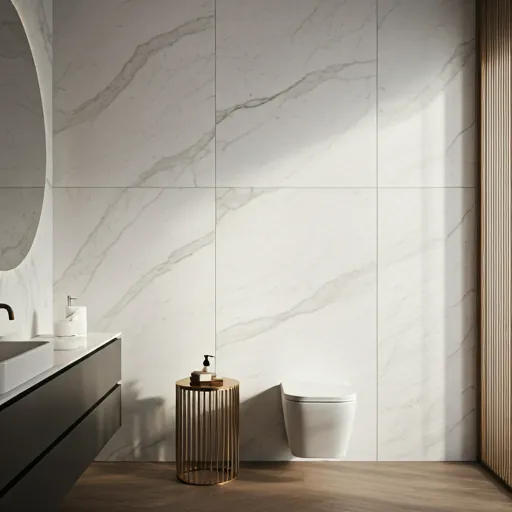Modern Miami home interior remodel with large-format porcelain floors and marble accents