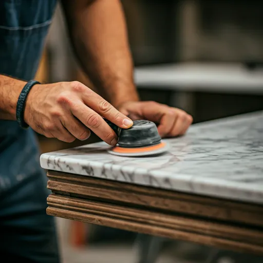 Master mason polishing marble edge