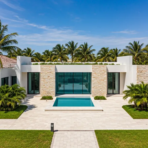 South Florida home with stone paver pool deck installed by AP STONE INC.