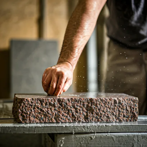 Wet saw cutting granite with precision
